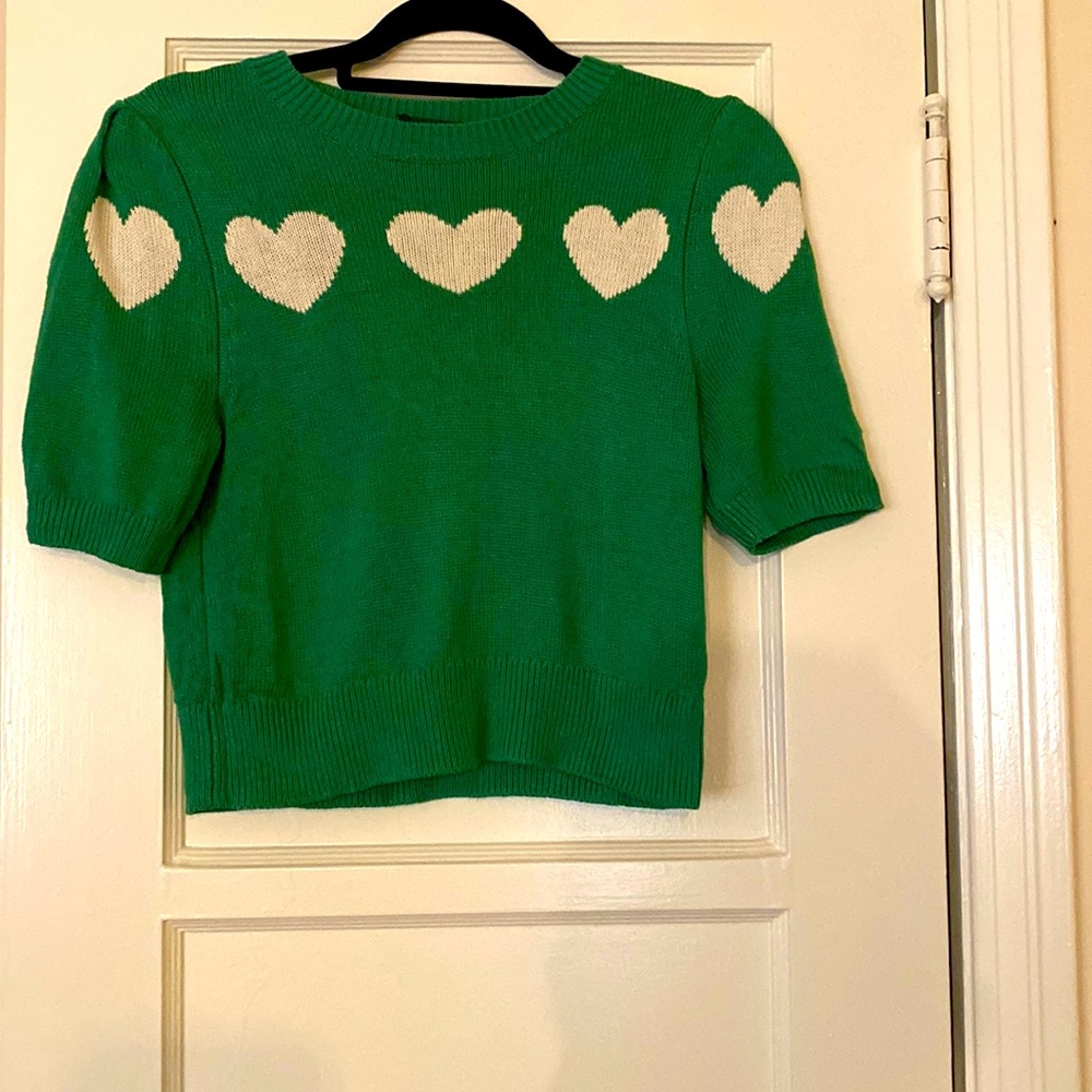 REFORMATION Daisy green sweater, hearts, size S